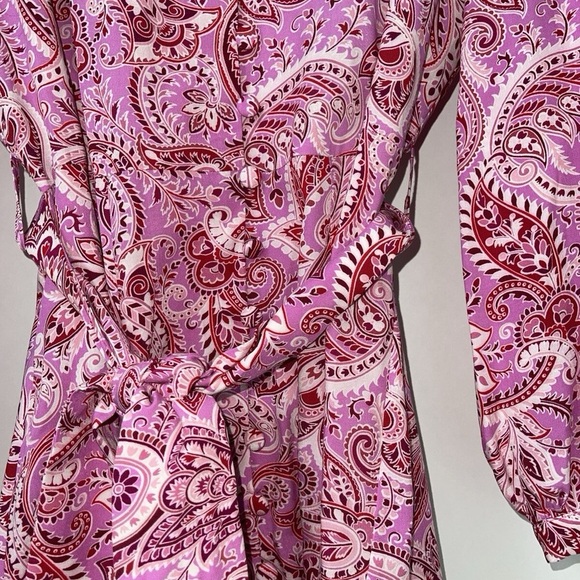 Zara Pink Paisley Long Sleeve Belted Mini Dress - Picture 4 of 6